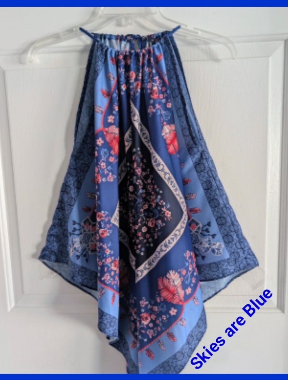 Blue Halter Scarf Top M/L Glam Bohemian By Skies Are Blue Handkerchief Festival